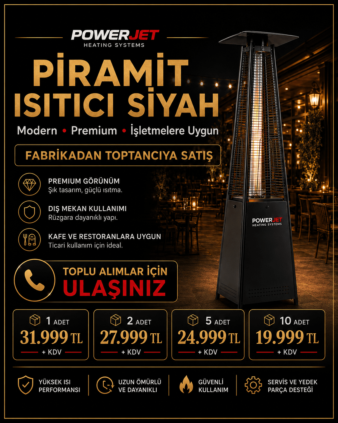 Piramit Isıtıcı Siyah - Powerjet
